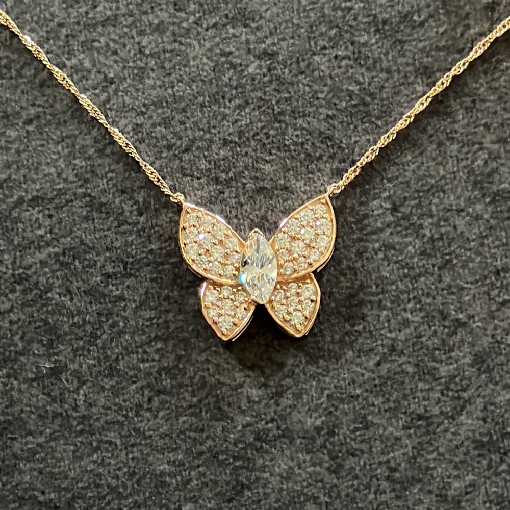 White Cubic Zirconia 18k Rose Gold Over Sterling Silver Butterfly Necklace